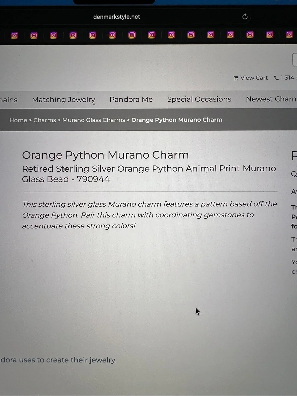 Pandora Orange Python Murano Charm